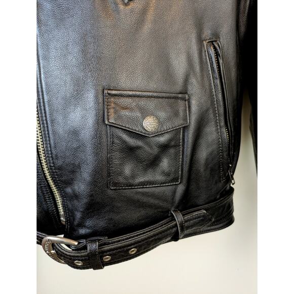 Harley Davidson Leather Jacket Mens Black Medium Eagle Embossed Back Moto Biker - Picture 6 of 13